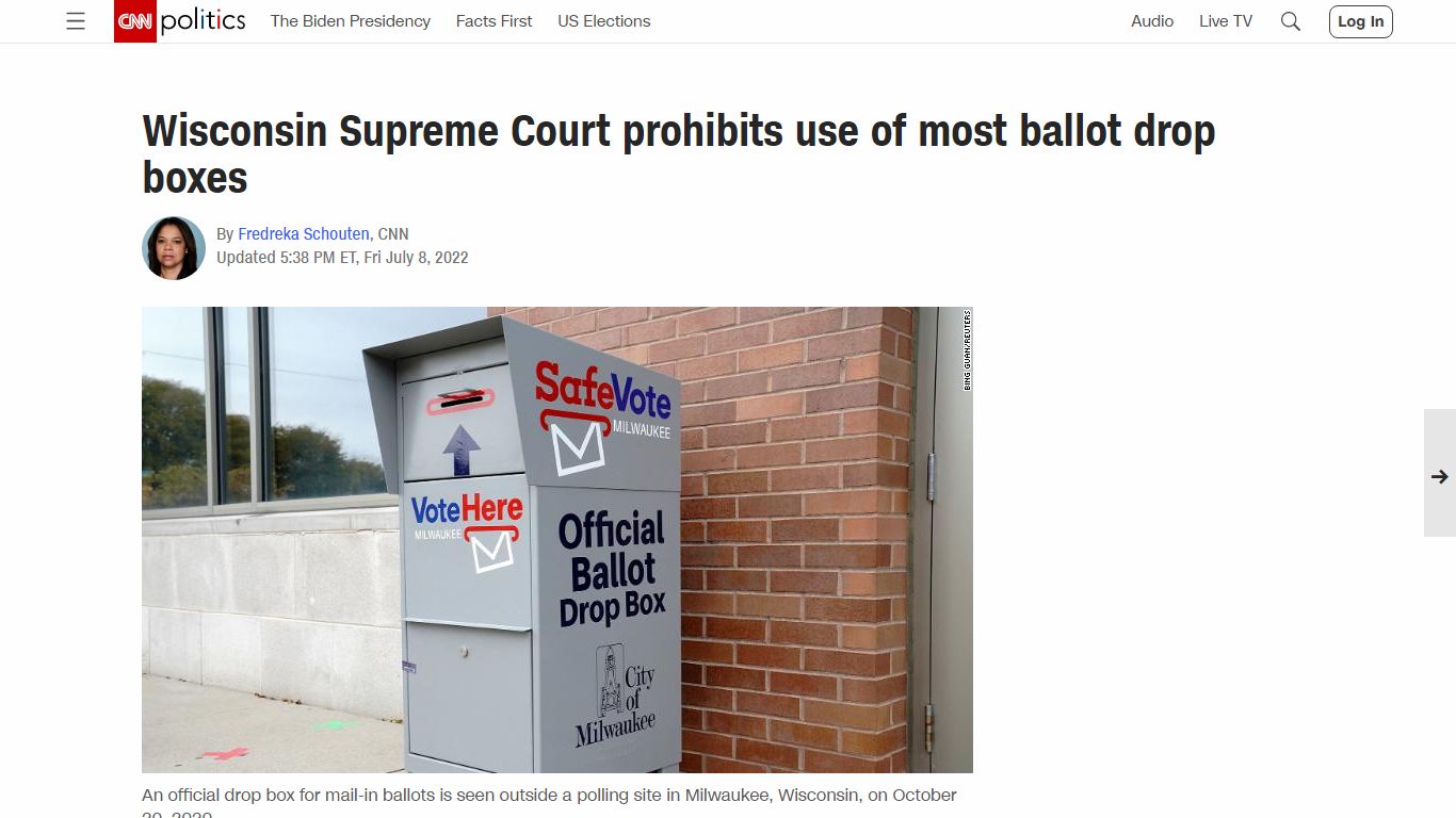 Wisconsin Supreme Court prohibits use of most ballot drop boxes